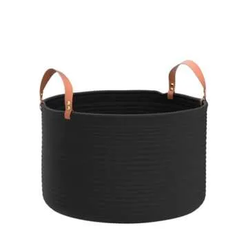 OrganiHaus Black Baskets for Organizing 20x13, Large Blanket Basket for Living Room, Toy Storage Basket for Kids, Cotton Rope Basket w/Handles, Large Basket for Blankets, Large Storage Basket