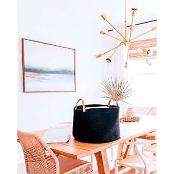 OrganiHaus Black Baskets for Organizing 20x13, Large Blanket Basket for Living Room, Toy Storage Basket for Kids, Cotton Rope Basket w/Handles, Large Basket for Blankets, Large Storage Basket