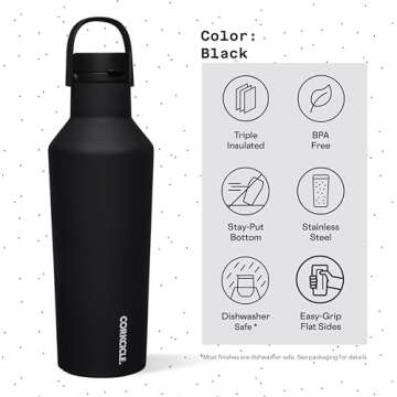 Corkcicle Sport Canteen Insulated Tumbler, Black, 32 oz – Reusable Water Bottle Keeps Beverages Cold for 25 Hours & Hot 12 Hours – Cupholder Friendly Tumbler with Screw-On Cap