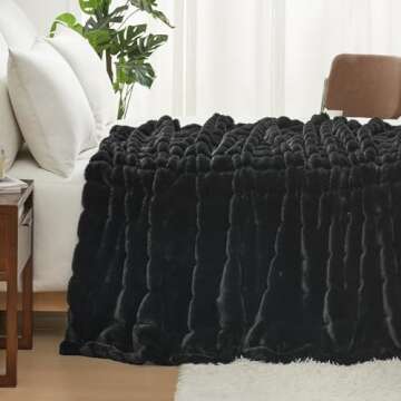 Cozy Bliss Faux Fur Throw Blanket for Couch, Cozy Warm Plush Striped Blanket for Sofa Bedroom Living Room, Black