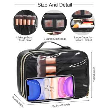 Relavel Travel Makeup Bag, Clear Makeup Organizer Bag Portable Cosmetic Bag, Cute Transparent Makeup Case For Women with Accessories