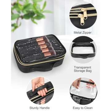 Relavel Travel Makeup Bag, Clear Makeup Organizer Bag Portable Cosmetic Bag, Cute Transparent Makeup Case For Women with Accessories