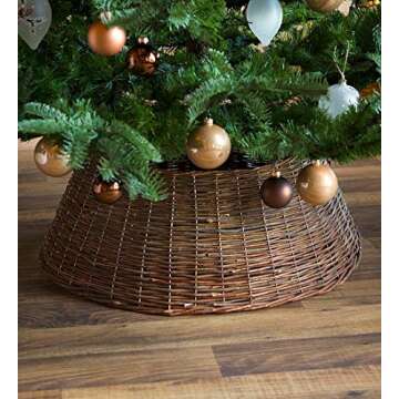 Plow & Hearth Large Willow Christmas Tree Ring Collar, Holiday Tree Skirt Alternative, Holiday Decor, Rich Brown Woven Willow Wicker, Rustic, Farmhouse Decor, 27½" Dia.
