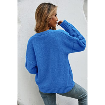 HZSONNE Women's Button Down Short Cardigan Sweater Soft Knitted Coat Long Sleeve V Neck Casual Outerwear (Blue, X-Large)
