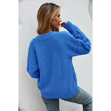 HZSONNE Women's Button Down Short Cardigan Sweater Soft Knitted Coat Long Sleeve V Neck Casual Outerwear (Blue, X-Large)