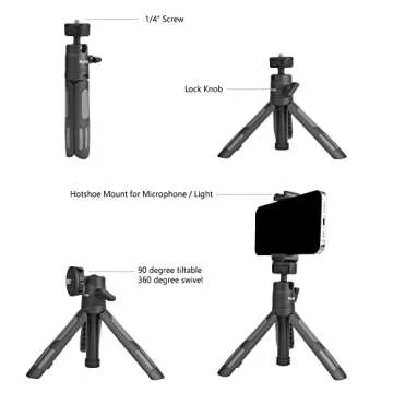 Phone Tripod Stand, Ruittos Vlogging Tripod, Selfie Stick Tripod, Go pro Extendable Tripod for iPhone, Webcam, Desktop, Sony, Go Pro, DJI Action 5 pro, Travel 11.5inch Portable Pocket Mini Tripod