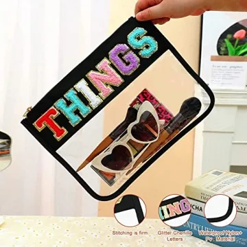 Stylish Chenille Letter Clear Pouch for Travel and More