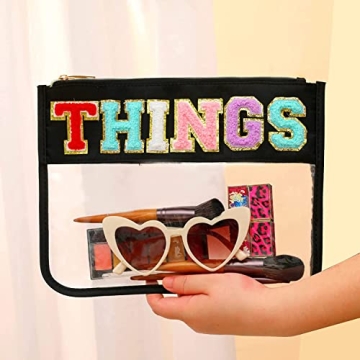 Stylish Chenille Letter Clear Pouch for Travel and More