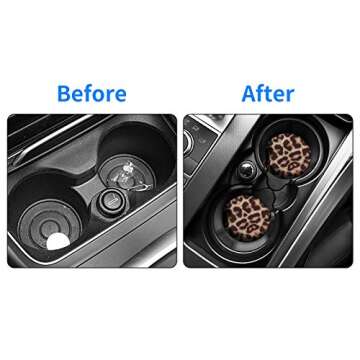 tifanso Car Cup Drink Holder Coaster, 2 Pack Car Coasters for Cup Holders, Cute Vehicle Accessories for Women and Girl (Leopard)