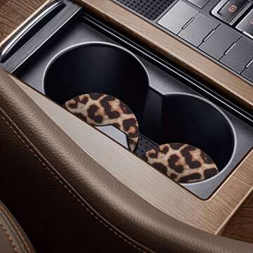 tifanso Car Cup Drink Holder Coaster, 2 Pack Car Coasters for Cup Holders, Cute Vehicle Accessories for Women and Girl (Leopard)