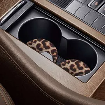 tifanso Car Cup Drink Holder Coaster, 2 Pack Car Coasters for Cup Holders, Cute Vehicle Accessories for Women and Girl (Leopard)