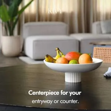 KIVY Concrete Fruit Bowl for Kitchen Counter - Large Decorative Bowl for Home Decor - Modern Key Bowl for Entryway Table - Pedestal Bowl - Decorative Bowls for Home Decor - White Fruit Bowl Decor