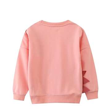 FreeLu Girls Cotton Pullover Sweatshirts Kids Cute Cartoon Printed Crewneck Tops(Dinosaur Lightpink,3T)