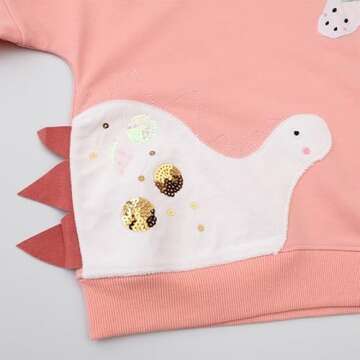 FreeLu Girls Cotton Pullover Sweatshirts Kids Cute Cartoon Printed Crewneck Tops(Dinosaur Lightpink,3T)