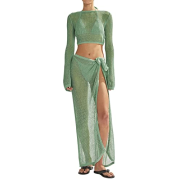 LANNEW Women's Swimsuits Cover Ups Set for Crochet Bathing Suit Hollow Out 2 Piece Bikini Coverup Be...