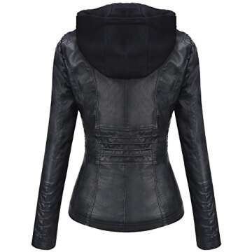 Tanming Women's Womens Hooded Faux leather Jackets (Small, Black)
