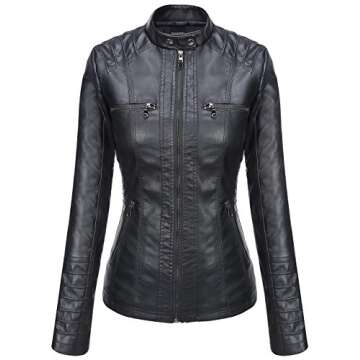 Tanming Women's Womens Hooded Faux leather Jackets (Small, Black)