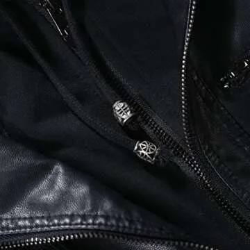 Tanming Women's Womens Hooded Faux leather Jackets (Small, Black)