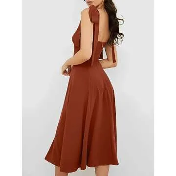 Volemo Women’s Vintage Corset Dress Sweetheart Neckline Tie Strap Slit Sleeveless Swing Elegant Midi Party Cocktail Dress Brown S