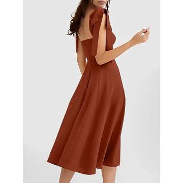 Volemo Women’s Vintage Corset Dress Sweetheart Neckline Tie Strap Slit Sleeveless Swing Elegant Midi Party Cocktail Dress Brown S
