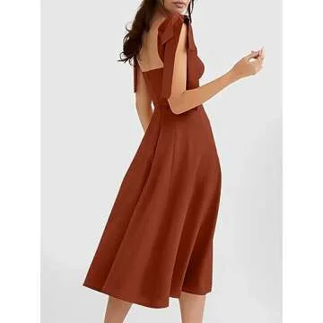Volemo Women’s Vintage Corset Dress Sweetheart Neckline Tie Strap Slit Sleeveless Swing Elegant Midi Party Cocktail Dress Brown S