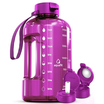 AQUAFIT 64 oz Water Bottle with Time Marker, BPA Free Half Gallon Water Bottle with Straw, Gym Water...