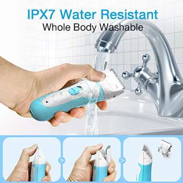 Baby Hair Clippers - Electric Hair Trimmer with 3 Heads & 3 Guide Combs, Quiet & Professional, Rechargeable Waterproof Cordless Haircut Kit for Kids Infants Men and Women (AZURE)