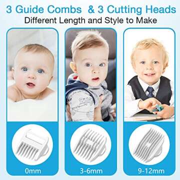 Baby Hair Clippers - Electric Hair Trimmer with 3 Heads & 3 Guide Combs, Quiet & Professional, Rechargeable Waterproof Cordless Haircut Kit for Kids Infants Men and Women (AZURE)