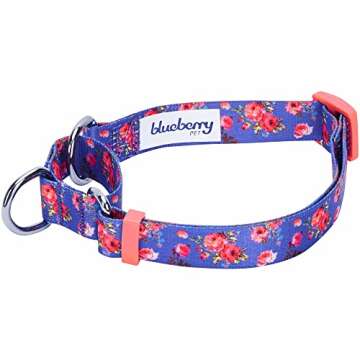 Blueberry Pet Spring Scent Inspired Rose Print Martingale Safety Training Dog Collar, Irish Blue, La...