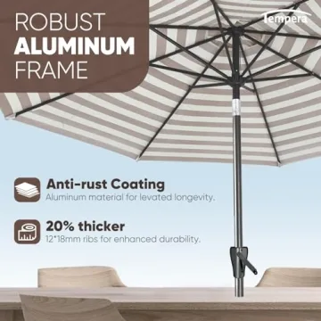 Tempera 9ft Patio Umbrella with Easy Crank and Tilt