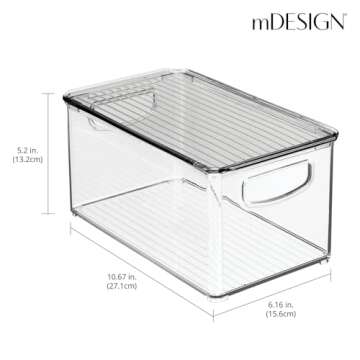mDesign Deep Plastic Bathroom Storage Bin Box, Lid/Built-in Handles, Organization for Makeup, Hair Styling Tools, Toiletry Accessories in Cabinet, Shelves, Ligne Collection, 2 Pack, Clear/Smoke Gray