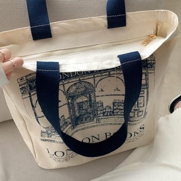 Lefe Liee canvas tote bag for women, book tote bag aesthetic with zipper, cute small book tote, Portable Washable for Women Grocery Shopping Gift Bag for Birthday Teachers' Day