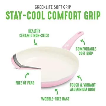 GreenLife Soft Grip Healthy Ceramic Nonstick 12" Frying Pan Skillet, PFAS-Free, Dishwasher Safe, Pink