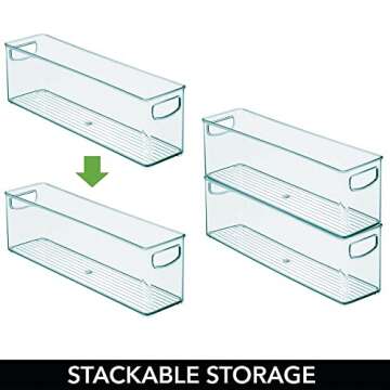 mDesign Plastic Long Stackable Storage Organizer Container, Organization Bin w/Handles for Kitchen, Pantry, Fridge, Freezer, Cabinet, Perfect to Hold Breast Milk - Ligne Collection - 2 Pack, Blue