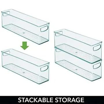 mDesign Plastic Long Stackable Storage Organizer Container, Organization Bin w/Handles for Kitchen, Pantry, Fridge, Freezer, Cabinet, Perfect to Hold Breast Milk - Ligne Collection - 2 Pack, Blue