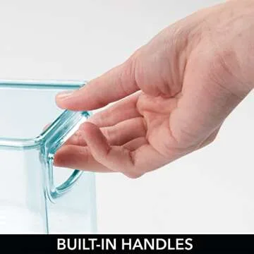 mDesign Plastic Long Stackable Storage Organizer Container, Organization Bin w/Handles for Kitchen, Pantry, Fridge, Freezer, Cabinet, Perfect to Hold Breast Milk - Ligne Collection - 2 Pack, Blue