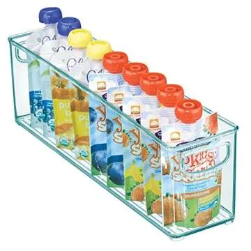 mDesign Plastic Long Stackable Storage Organizer Container, Organization Bin w/Handles for Kitchen, Pantry, Fridge, Freezer, Cabinet, Perfect to Hold Breast Milk - Ligne Collection - 2 Pack, Blue