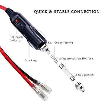 [1PACK] 12Volt Replacement Cigarette Lighter Male Plug with Leads - Car Adapter Dc Battery Charger K...