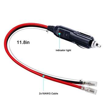 [1PACK] 12Volt Replacement Cigarette Lighter Male Plug with Leads - Car Adapter Dc Battery Charger Kit Connectors Cigar Plugs Power Supply Accessories Heavy Duty Cord Auto Cable Led Light 15Amp