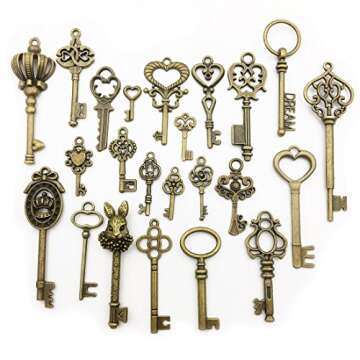 Youdiyla Vintage Skeleton Key in Antique Bronze Style - Set of 46pcs (HM107)