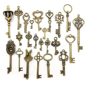 Youdiyla Vintage Skeleton Key in Antique Bronze Style - Set of 46pcs (HM107)