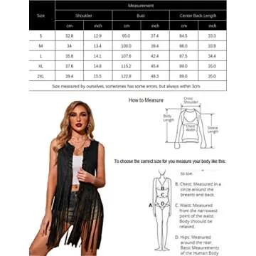 HOTOUCH Concert Outfits for Women Fringe Jacket 70s Clothes Fringe Top Open-Front Faux Suede Sleeveless Tassels Vest Cardigan Disco Cowgirl Vest Black XXL