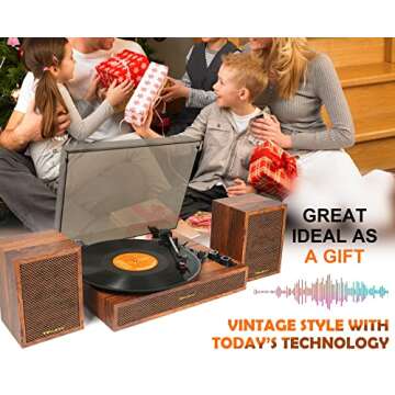 Vinyl Record Player with External Speakers, 3 Speed Bluetooth Turntable for Vinyl Records, Vintage B...