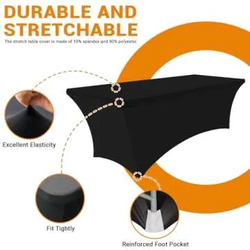 Eurmax USA Rectangular Fitted Spandex Table Covers 6ft Tablecloth Wedding Event Patio Table Decorations Stretch Table Cover for 6ft Folding Table(Black)