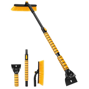 ZERIXA 44.5" Ice Scraper for Car Windshield, Extendable Snow Brush with 270° Pivoting Brush Head an...