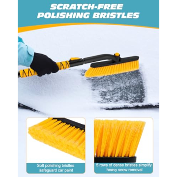 ZERIXA 44.5" Ice Scraper for Car Windshield, Extendable Snow Brush with 270° Pivoting Brush Head and Foam Grip for Car Auto Truck SUV