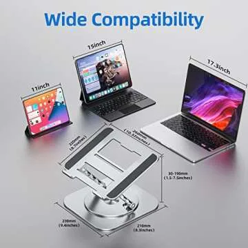 MCHOSE Laptop Stand, Computer Stand for Laptop with 360° Rotating Base, Foldable Adjustable Laptop Holder, Ergonomic Design Compatible with MacBook Air Pro, Dell XPS, HP, Lenovo More 10-17" Laptops