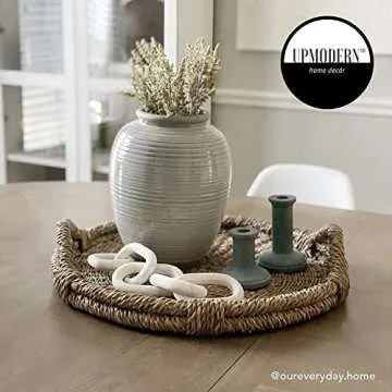 UPMODERN Wood Chain Link Decor- Hand Carved Decorative Wood Chain, 5 Link Chain Decor, White Washed, Sustainable Pine Wood…