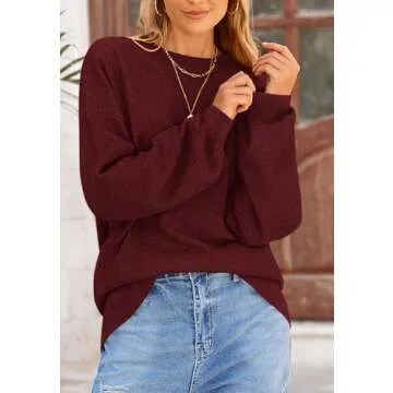 PRETTYGARDEN Women's Winter Sweaters Casual Crew Neck Long Sleeve Pullover Ribbed Knit Loose Fit Sweater Tops (Wine Red,Medium)