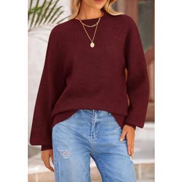 PRETTYGARDEN Women's Winter Sweaters Casual Crew Neck Long Sleeve Pullover Ribbed Knit Loose Fit Sweater Tops (Wine Red,Medium)
